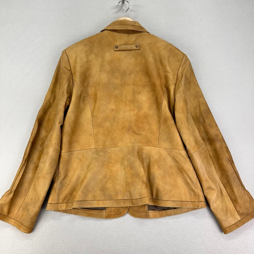 VTG Monterra Leather Jacket Womens XL Tan Brown Oversized Western 3 Button - Picture 3 of 7